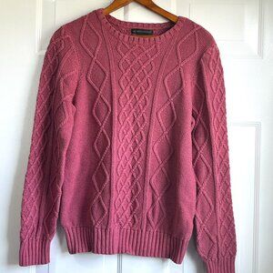 Preswick & Moore Cable Dusty Rose Knit Pullover Long Sleeve Sweater Size Large